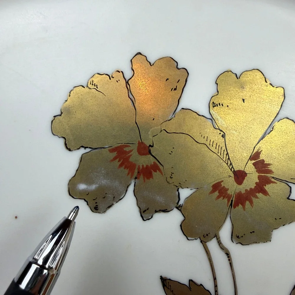1909 Art Deco Dresser Tray & Covered Jar Set Porcelain Gold Antique Poppy LOOK